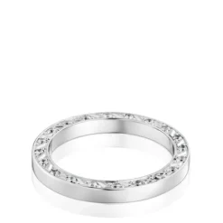 Anel aliança de casamento em ouro branco e diamantes 2,5 mm TOUS Alianças