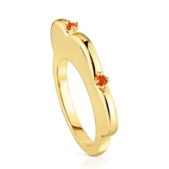 Anel grande flor banhado a ouro de 18 K sobre prata e cornalina My Other Half