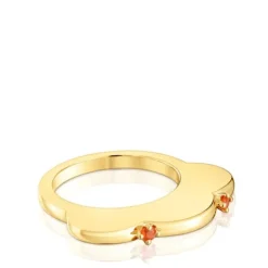 Anel grande flor banhado a ouro de 18 K sobre prata e cornalina My Other Half