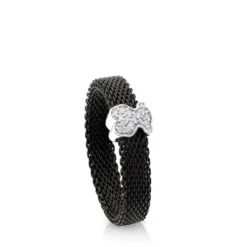 Anel Icon Mesh em aço e ouro branco com diamantes