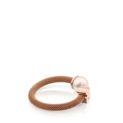 Anel Icon Mesh em Aço e Prata Vermeil rosa com Pérola