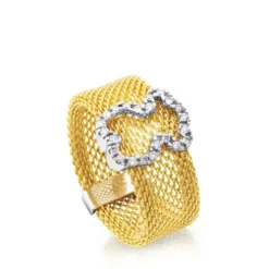Anel Icon Mesh em ouro com diamantes