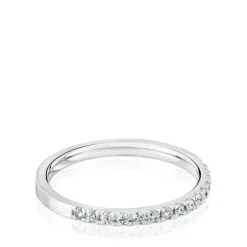 Anel meia aliança média em ouro branco com diamantes Les Classiques