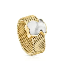 Anel Mesh Color em Aço IP dourado e Howlita