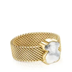 Anel Mesh Color em Aço IP dourado e Howlita