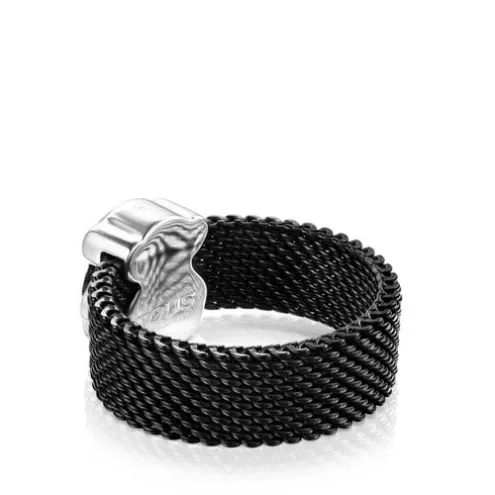 Anel Mesh Color em Aço IP preto e Ónix