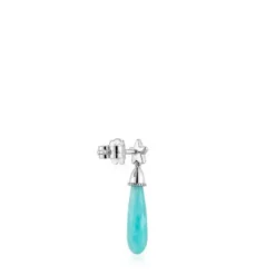Brinco solto curto estrela em ouro branco com diamantes e amazonite TOUS Grain