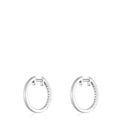 Brincos argola curtos em ouro branco com diamantes de 12,5 mm Les Classiques