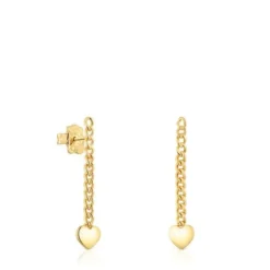Brincos compridos coração banhados a ouro de 18 K sobre prata Bold Motif