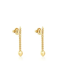 Brincos compridos coração banhados a ouro de 18 K sobre prata Bold Motif