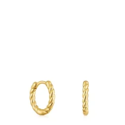 Brincos curtos de argola entrançada banhados a ouro 18 K sobre prata 10 mm Basics