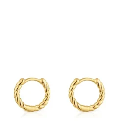 Brincos curtos de argola entrançada banhados a ouro 18 K sobre prata 10 mm Basics