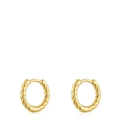 Brincos curtos de argola entrançada banhados a ouro 18 K sobre prata 10 mm Basics