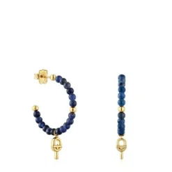Brincos de argola com banho de ouro de 18 K sobre prata e sodalite TOUS MANIFESTO