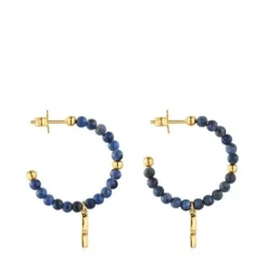 Brincos de argola com banho de ouro de 18 K sobre prata e sodalite TOUS MANIFESTO