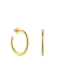 Brincos de argola compridos banhados a ouro de 18 K sobre prata 28 mm TOUS Basics