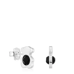 Brincos pequenos 12 mm urso em prata com ónix I-Bear
