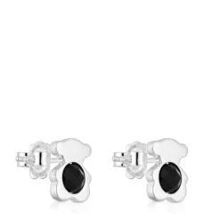Brincos pequenos 12 mm urso em prata com ónix I-Bear