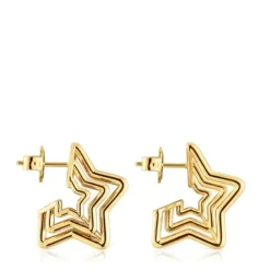 Brincos pequenos tripla estrela banhados a ouro de 18 K sobre prata Bickie