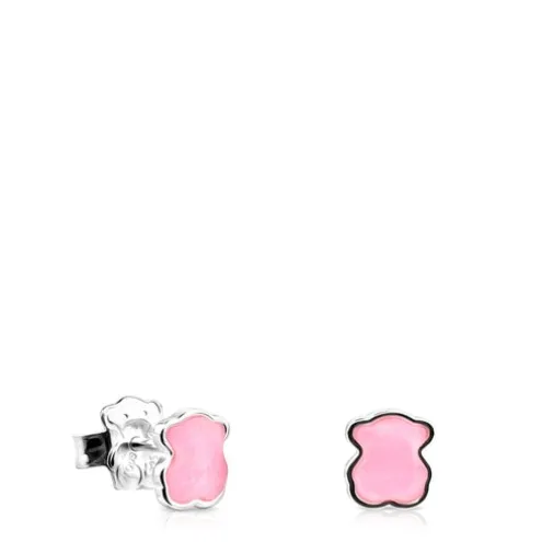 Brincos TOUS Color em Prata com Quartzo rosa