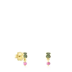 Brincos TOUS New Motif em prata vermeil com urso de cromodiópsidos e rubi