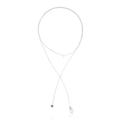 Colar aberto Teddy Bear Gems em prata, pérola e tanzanite