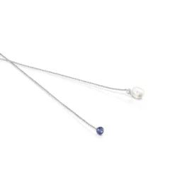 Colar aberto Teddy Bear Gems em prata, pérola e tanzanite