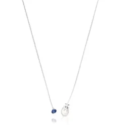 Colar aberto Teddy Bear Gems em prata, pérola e tanzanite