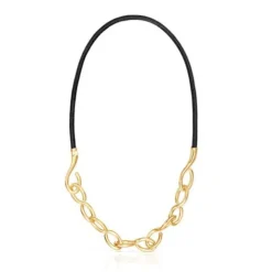 Colar Bent em prata vermeil e couro