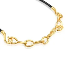 Colar Bent em prata vermeil e couro