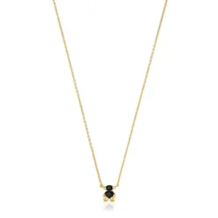 Colar curto motivo urso banhado a ouro de 18 K sobre prata e ónix Color Bear