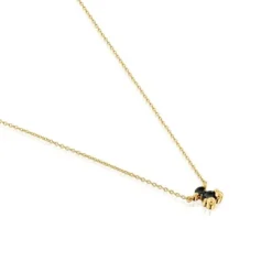 Colar curto motivo urso banhado a ouro de 18 K sobre prata e ónix Color Bear