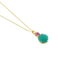 Colar Ivette em Ouro com Amazonite e Rubi