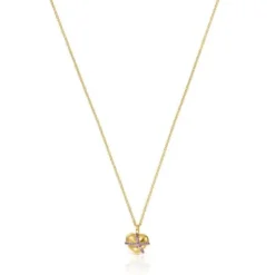 Colar médio coração com banho de ouro de 18 K sobre prata e rodolita Lligat