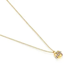 Colar médio coração com banho de ouro de 18 K sobre prata e rodolita Lligat