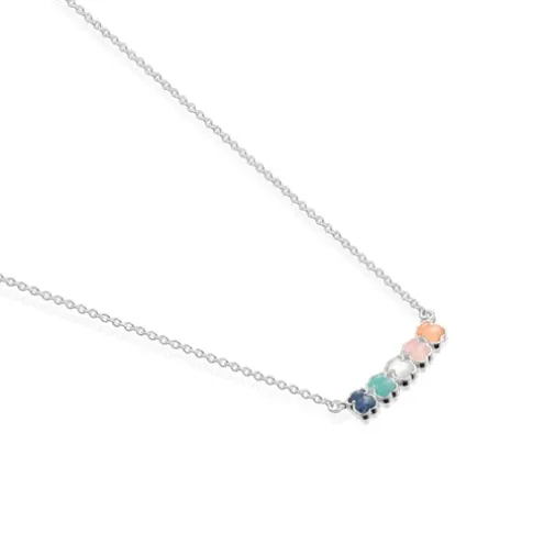 Colar Mini Color em Prata com Pedras Preciosas
