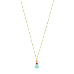 Colar Mini Ivette em Ouro com Amazonite e Rubi