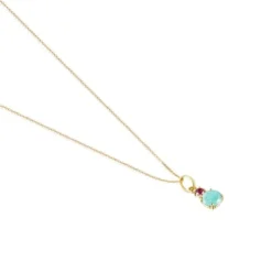 Colar Mini Ivette em Ouro com Amazonite e Rubi