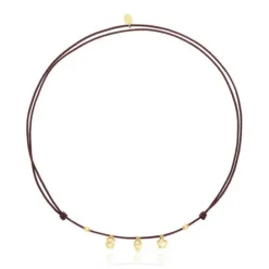 Colar motivos em ouro e cordão castanho TOUS Balloon