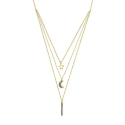 Colar triplo Nocturne em Prata Vermeil, Diamantes e Pérola