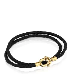 Colar/Bracelete elástico com banho de ouro de 18 K sobre prata e cordão preto TOUS MANIFESTO