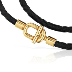 Colar/Bracelete elástico com banho de ouro de 18 K sobre prata e cordão preto TOUS MANIFESTO