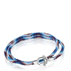 Colar/Bracelete elástico em prata com cordão azul e lilás TOUS MANIFESTO