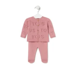Conjunto de malha de bebé Tricot logótipo TOUS cor-de-rosa