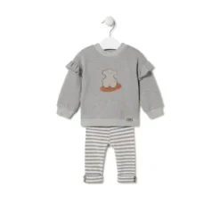 Conjunto de menina liso e às riscas Grey cinzento