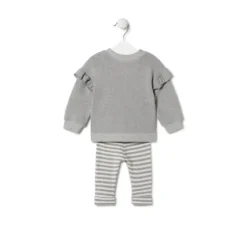 Conjunto de menina liso e às riscas Grey cinzento