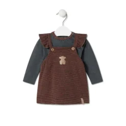 Conjunto de menina às riscas e liso Black cor-de-laranja