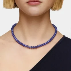 Gargantilha banhada a ouro 18 K sobre prata e quartzito azul Hold Oval