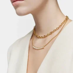 Gargantilha banhada a ouro de 18 K sobre prata e pérolas cultivadas Gloss