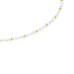 Gargantilha com pérolas cultivadas e banhada a ouro de 18 K sobre prata Gloss